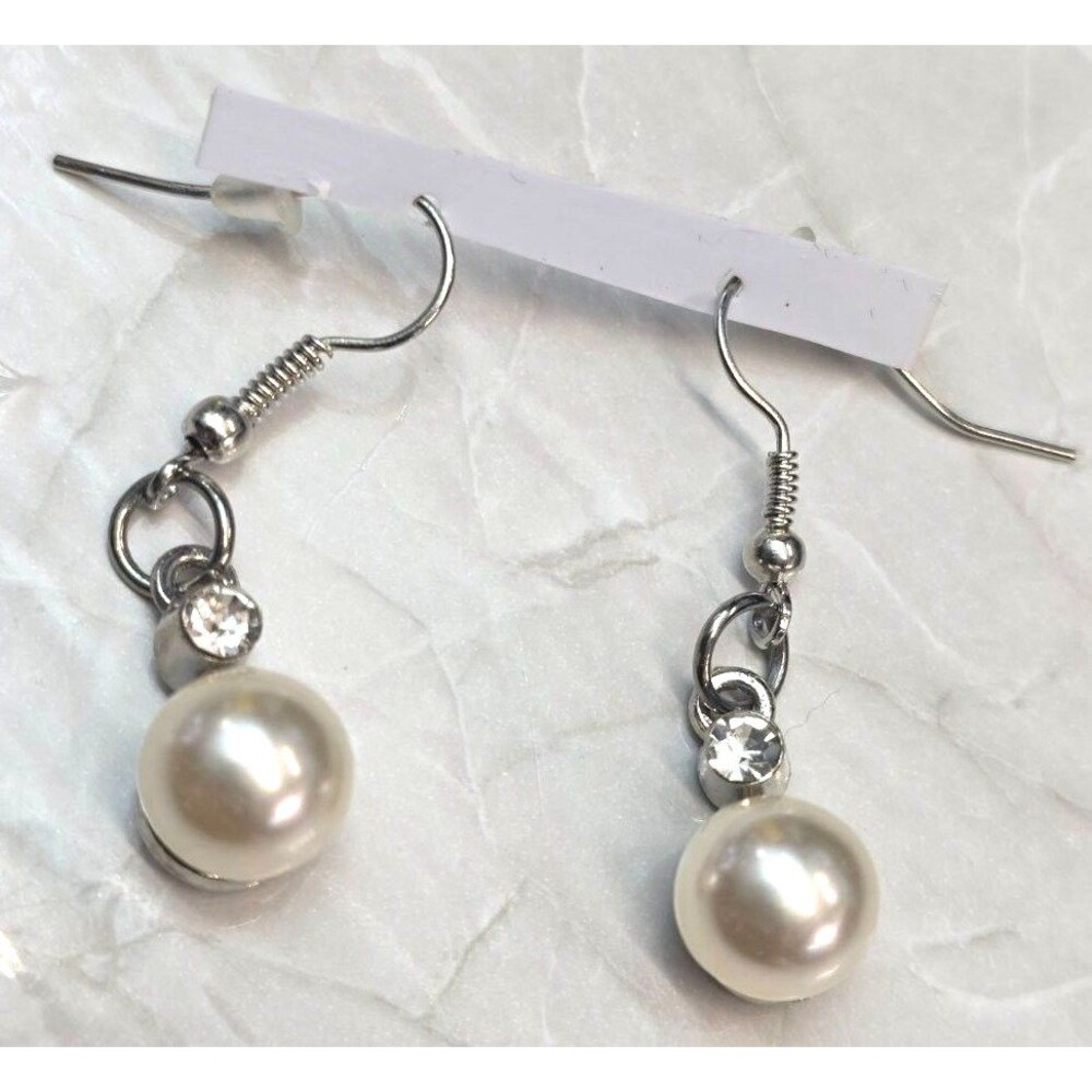 New Faux Pearl Crystal Drop Dangle Earrings SilverTone Rhinestone Bridal Wedding